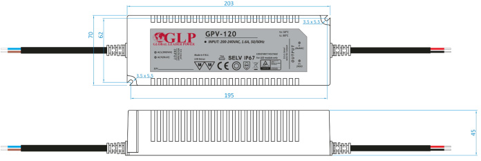 Rysunek techniczny zasilacza GPV-120-12